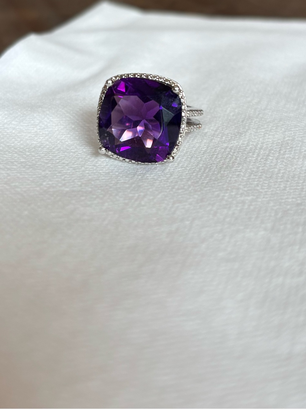 Sterling Silver Purple Cushion-Cut Cocktail Ring - Picture 6 of 7